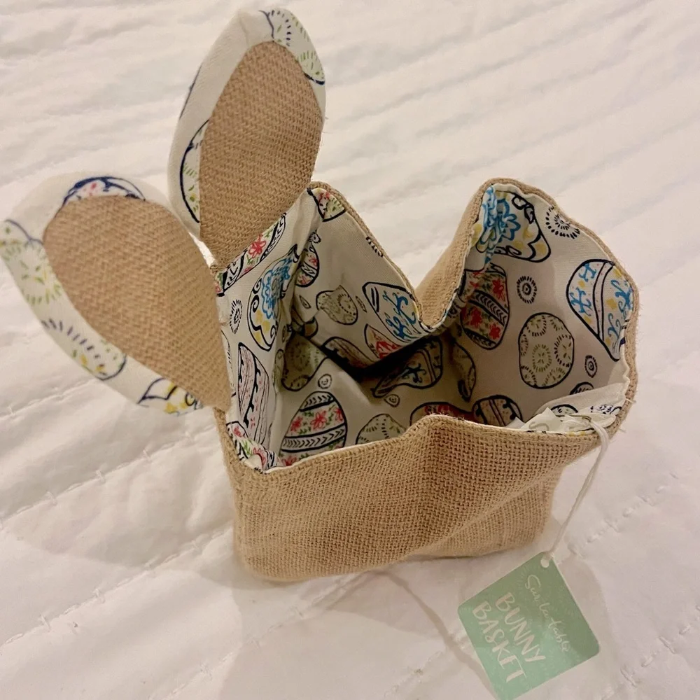 Sur la Table Easter Bunny Burlap Bag with Colorful Ears -new with tags